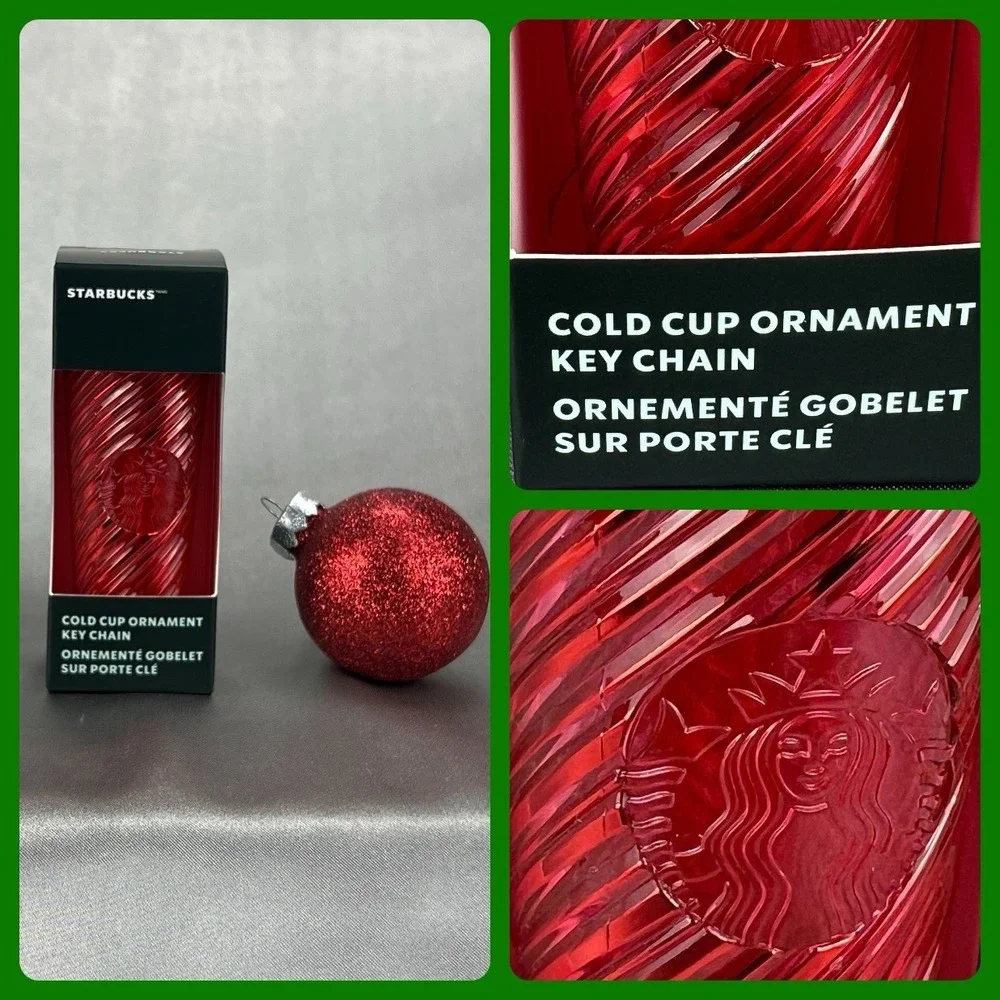 Starbucks 2024 Christmas Holiday RED‎ SWIRL Cold Cup Ornament Key Chain NEW